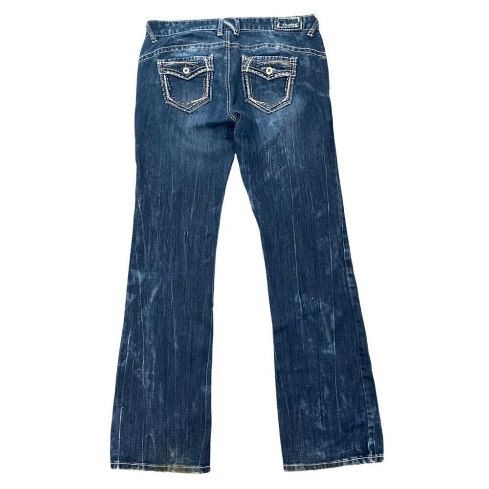 Womens Distressed Mid-Rise Bootcut Jeans Size 11 Retro Stretch Boho Festival